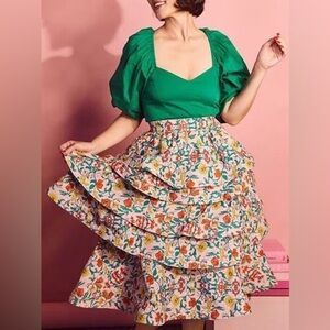 NEW BURU Teagan Floral Print Ruffle Midi Length Skirt Size XL